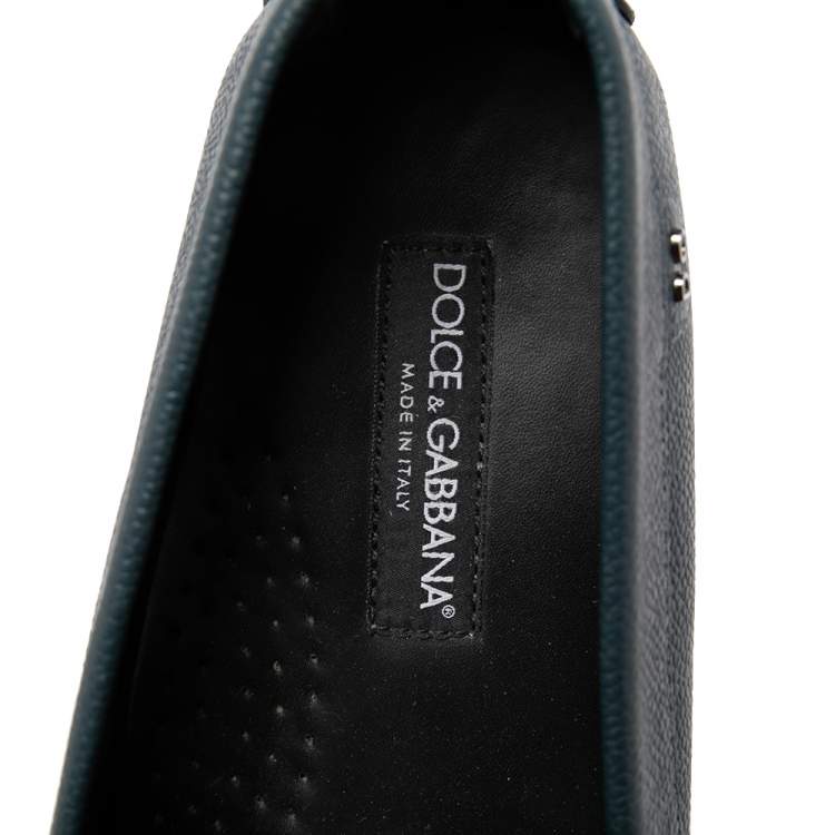 مملوكة مسبقًا Dolce & Gabbana Dark Teal Blue Leather Genova Loafers Size 44