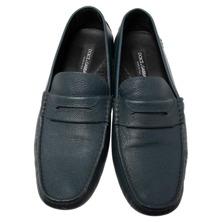 مملوكة مسبقًا Dolce & Gabbana Dark Teal Blue Leather Genova Loafers Size 44