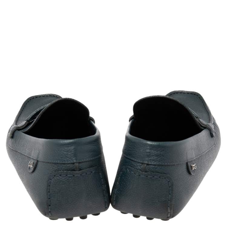 مملوكة مسبقًا Dolce & Gabbana Dark Teal Blue Leather Genova Loafers Size 44