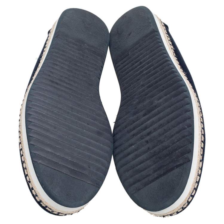 Pre Owned Dolce & Gabbana Navy Blue/White Canvas and Leather Botticelli Embroidered Loafers Size 44