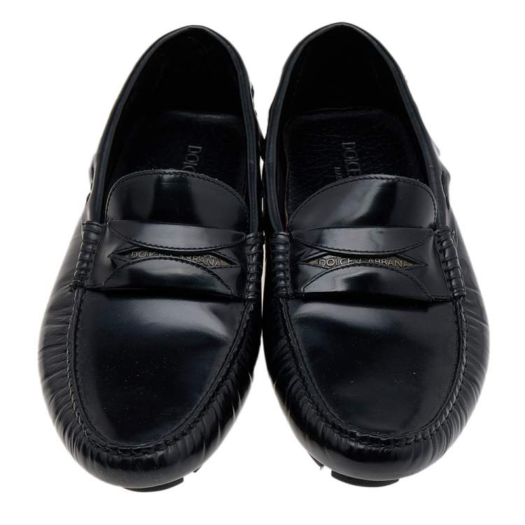 Pre Owned Dolce & Gabbana Black Leather Slip On Loafers Size 40.5
