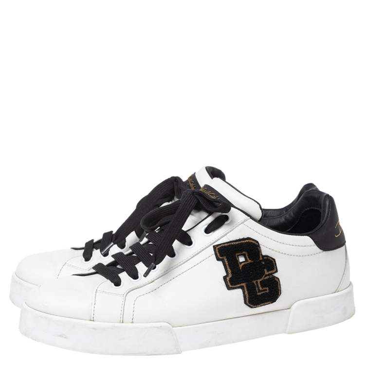 Pre Owned Dolce & Gabbana White Leather Portofino Logo Low-Top Sneakers Size 42