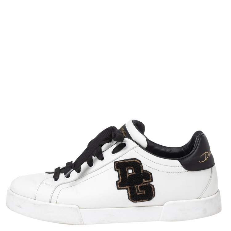 Pre Owned Dolce & Gabbana White Leather Portofino Logo Low-Top Sneakers Size 42