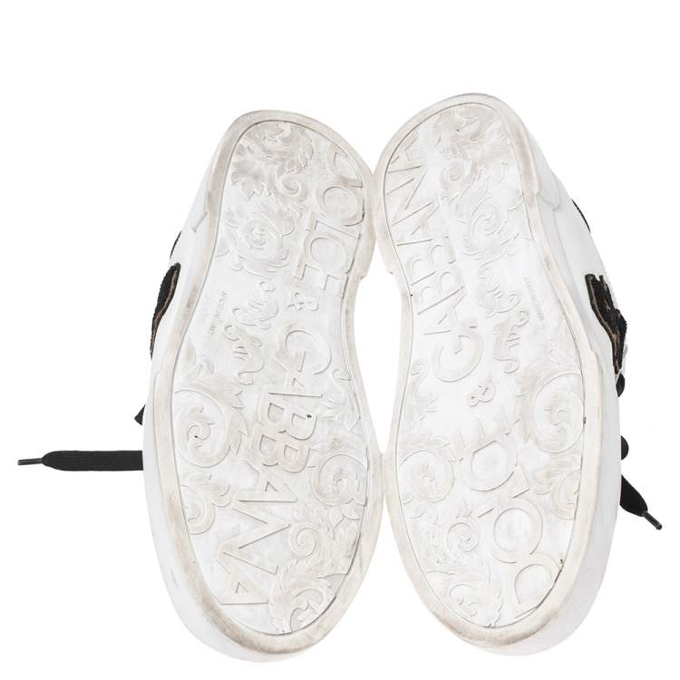 Pre Owned Dolce & Gabbana White Leather Portofino Logo Low-Top Sneakers Size 42