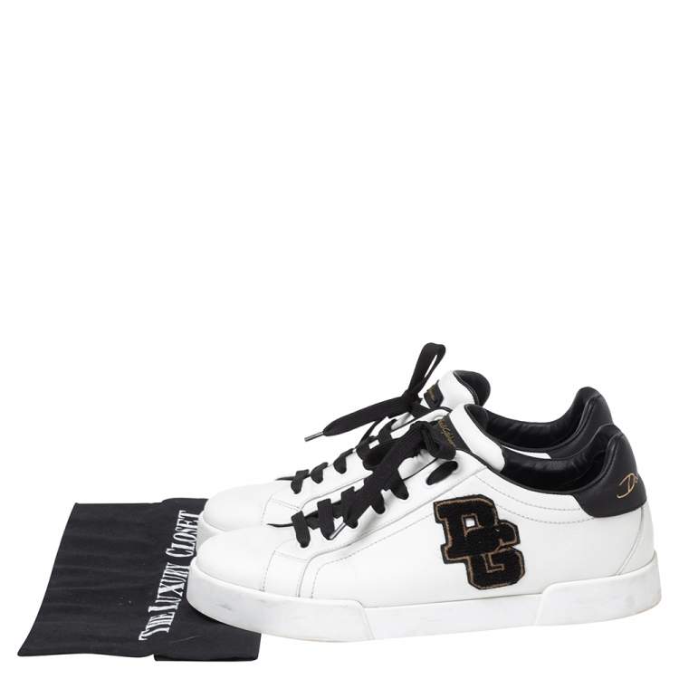 Pre Owned Dolce & Gabbana White Leather Portofino Logo Low-Top Sneakers Size 42