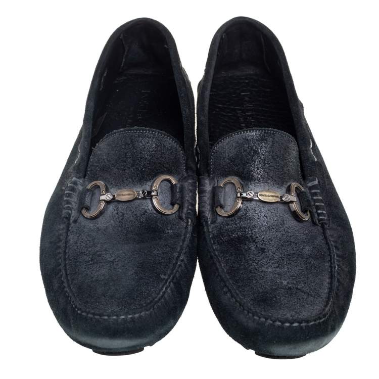 Pre Owned Dolce & Gabbana Dark Green Suede Slip On Loafers Size 44