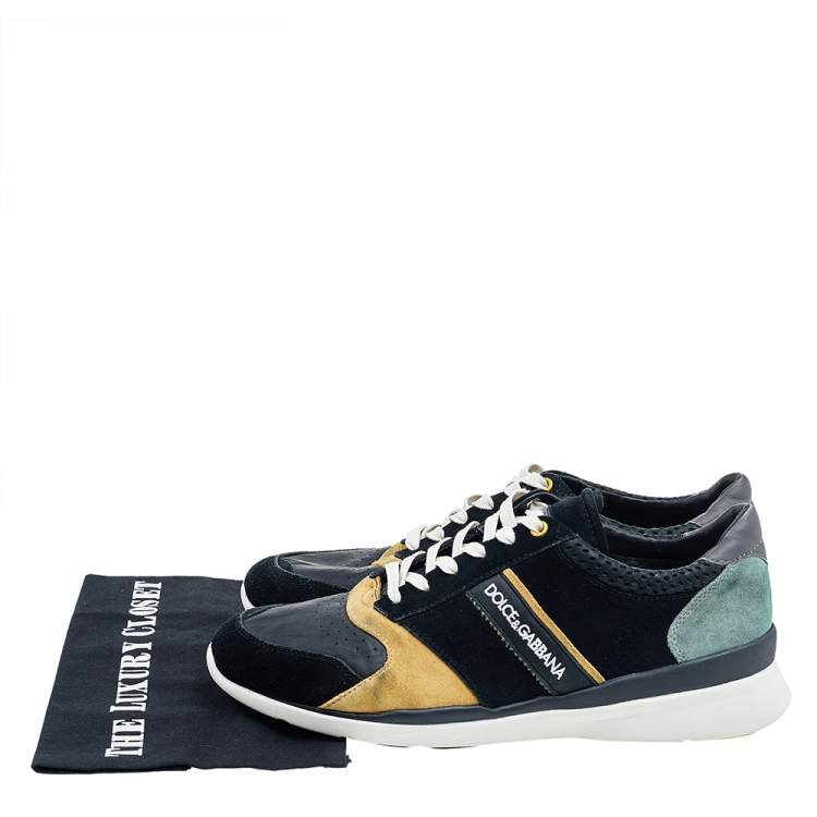 Pre Owned Dolce & Gabbana Multicolor Leather And Suede Low Top Sneakers Size 43.5