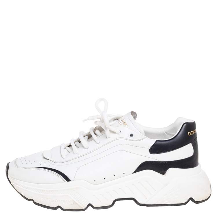 مملوكة مسبقًا Dolce & Gabbana White/ Black Leather Super King Low Top Sneakers Size 45