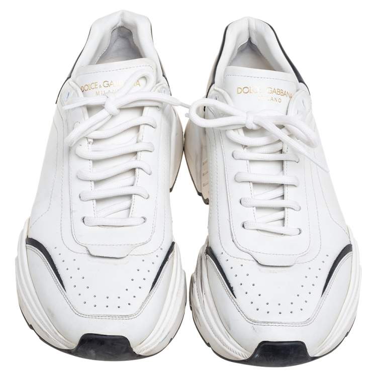 مملوكة مسبقًا Dolce & Gabbana White/ Black Leather Super King Low Top Sneakers Size 45