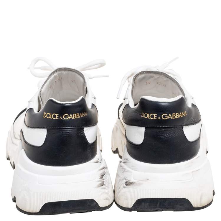 مملوكة مسبقًا Dolce & Gabbana White/ Black Leather Super King Low Top Sneakers Size 45