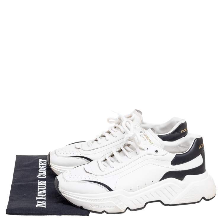 مملوكة مسبقًا Dolce & Gabbana White/ Black Leather Super King Low Top Sneakers Size 45