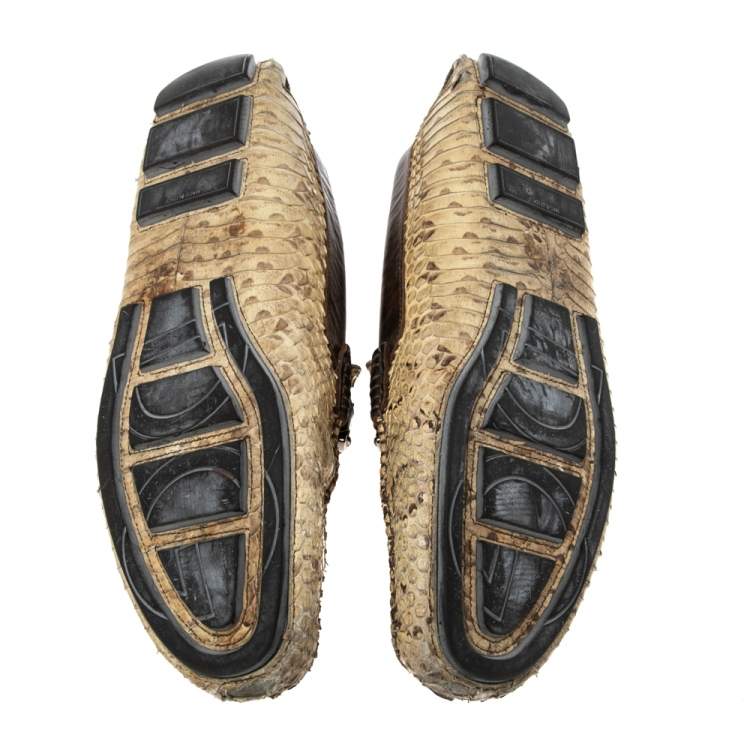Pre Owned Dolce & Gabbana Brown/Yellow Python Leather Slip On Loafers Size 41