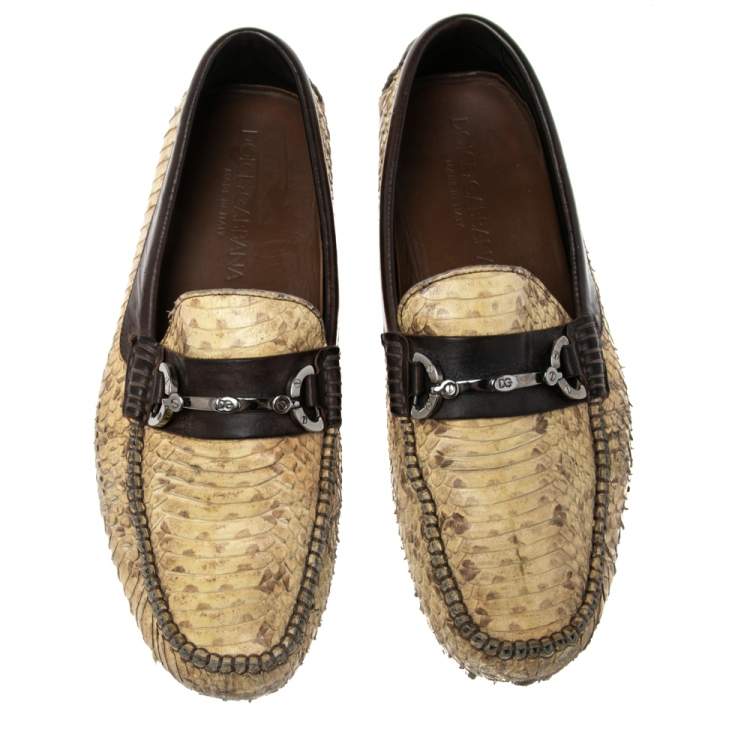 Pre Owned Dolce & Gabbana Brown/Yellow Python Leather Slip On Loafers Size 41