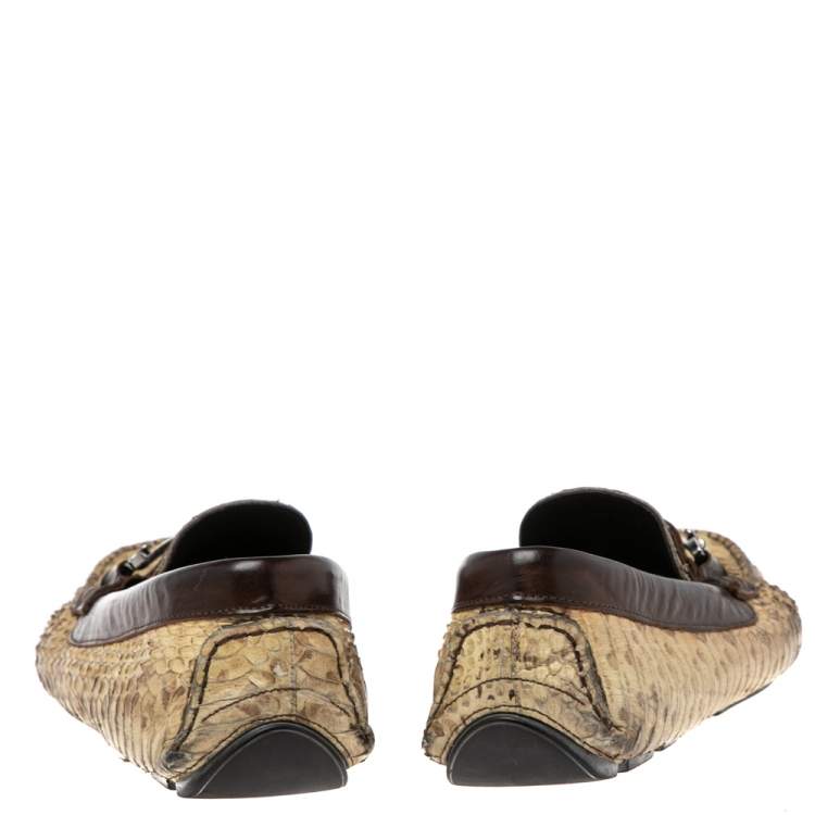 Pre Owned Dolce & Gabbana Brown/Yellow Python Leather Slip On Loafers Size 41