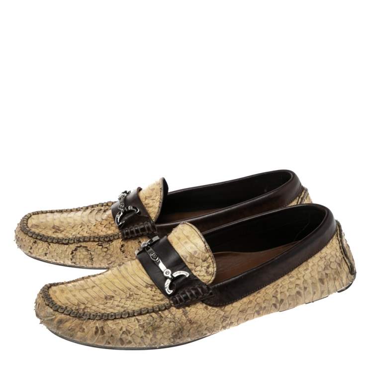 Pre Owned Dolce & Gabbana Brown/Yellow Python Leather Slip On Loafers Size 41