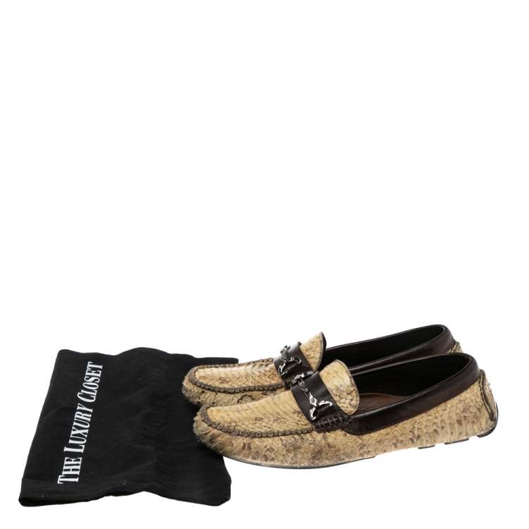 Pre Owned Dolce & Gabbana Brown/Yellow Python Leather Slip On Loafers Size 41