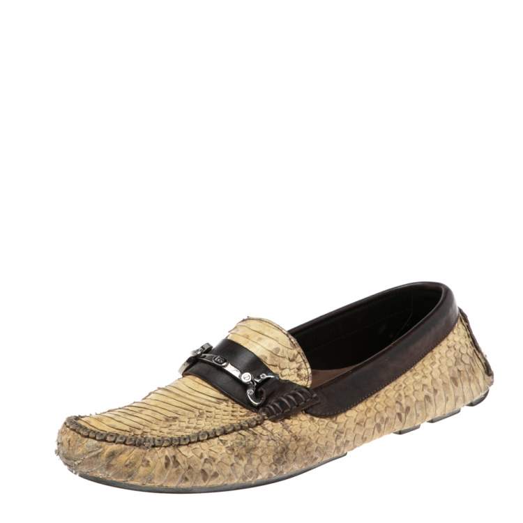 Pre Owned Dolce & Gabbana Brown/Yellow Python Leather Slip On Loafers Size 41