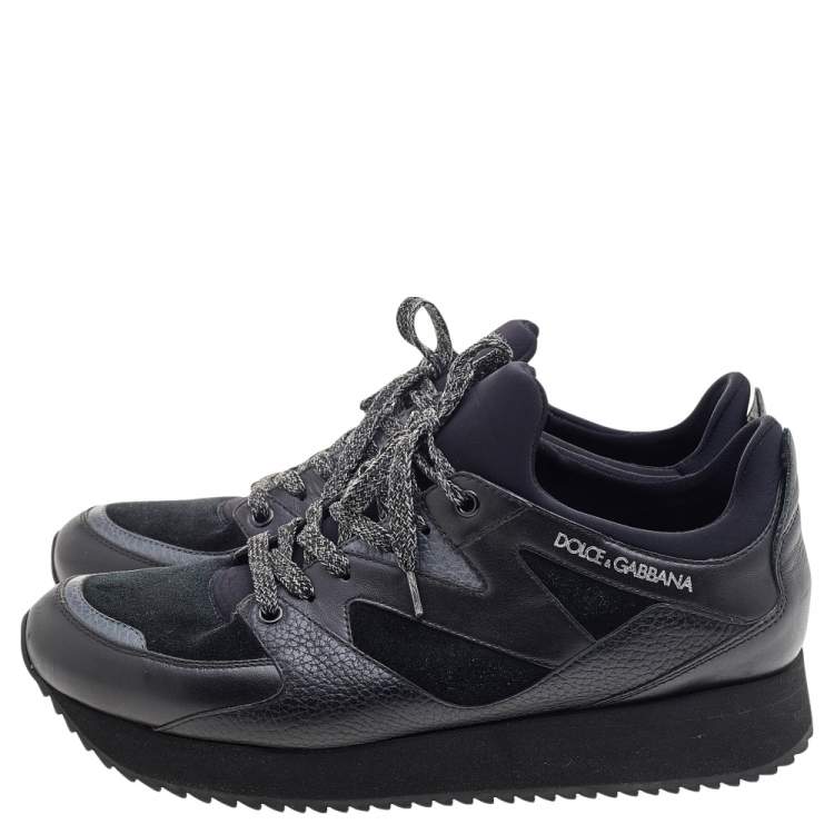Pre Owned Dolce & Gabbana Black Suede And Leather Speed Run Sneakers Size 42