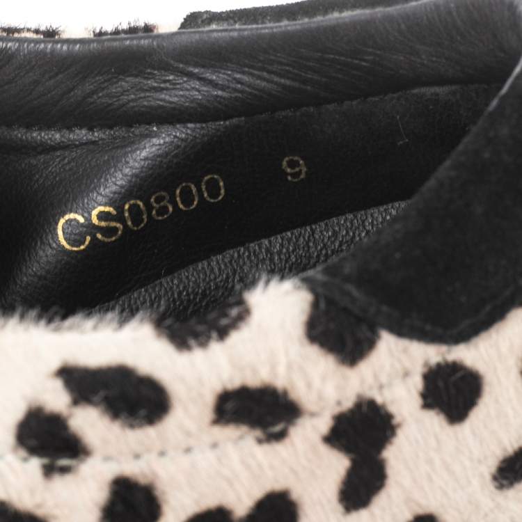 Pre Owned Dolce & Gabbana Off-White/Brown Animal Print Calf Hair Low-Top Sneakers Size 43