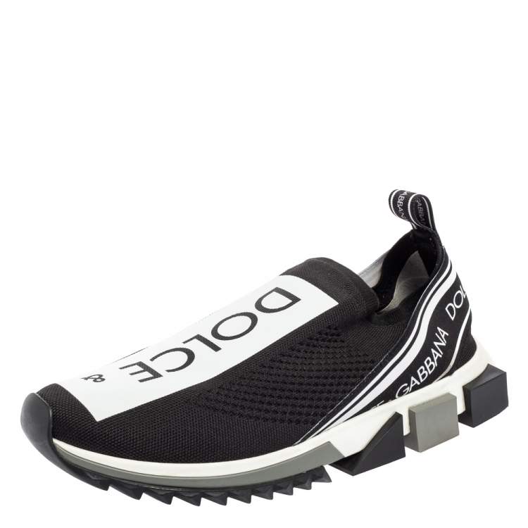 Pre Owned Dolce & Gabbana Black/White Knit Fabric Sorrento Slip On Sneakers Size 45