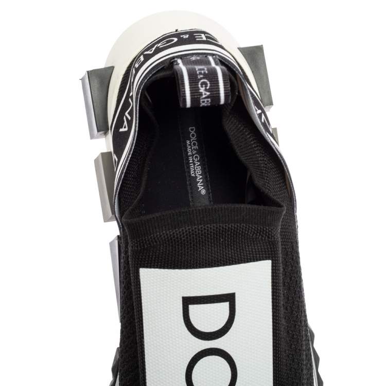 Pre Owned Dolce & Gabbana Black/White Knit Fabric Sorrento Slip On Sneakers Size 45