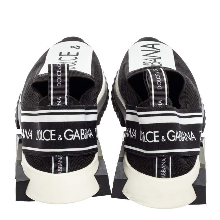 Pre Owned Dolce & Gabbana Black/White Knit Fabric Sorrento Slip On Sneakers Size 45