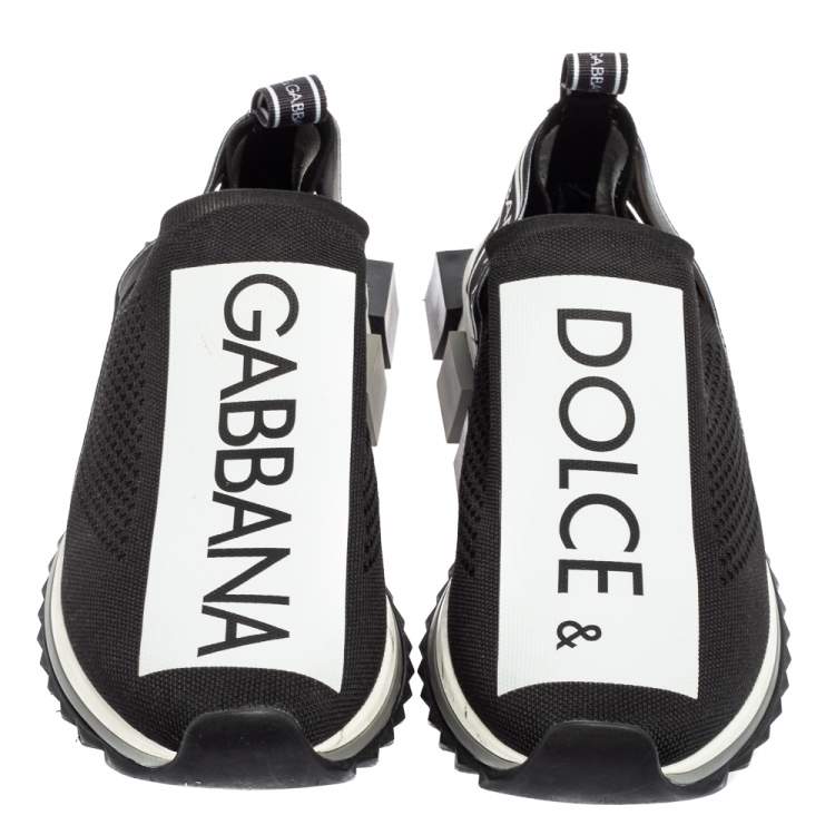 Pre Owned Dolce & Gabbana Black/White Knit Fabric Sorrento Slip On Sneakers Size 45
