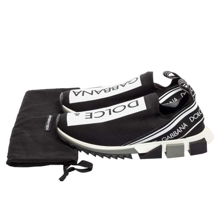 Pre Owned Dolce & Gabbana Black/White Knit Fabric Sorrento Slip On Sneakers Size 45