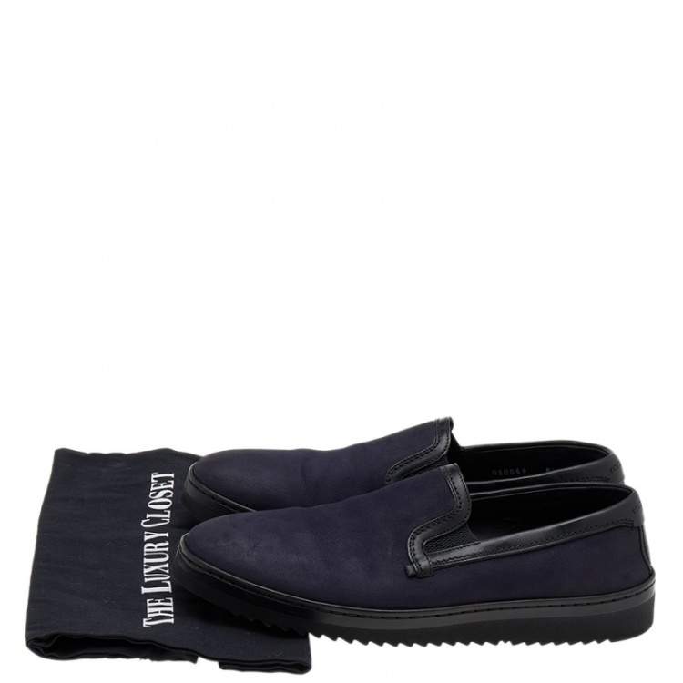 Pre Owned Dolce & Gabbana Navy Blue/Black Leather Slip On Sneakers Size 42.5