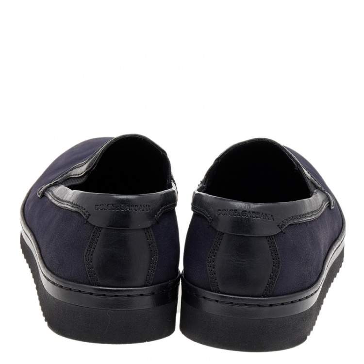 Pre Owned Dolce & Gabbana Navy Blue/Black Leather Slip On Sneakers Size 42.5