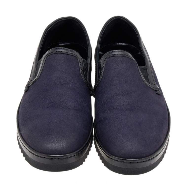 Pre Owned Dolce & Gabbana Navy Blue/Black Leather Slip On Sneakers Size 42.5