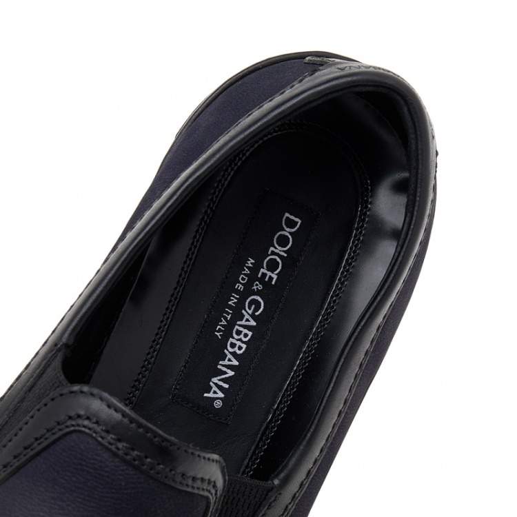 Pre Owned Dolce & Gabbana Navy Blue/Black Leather Slip On Sneakers Size 42.5