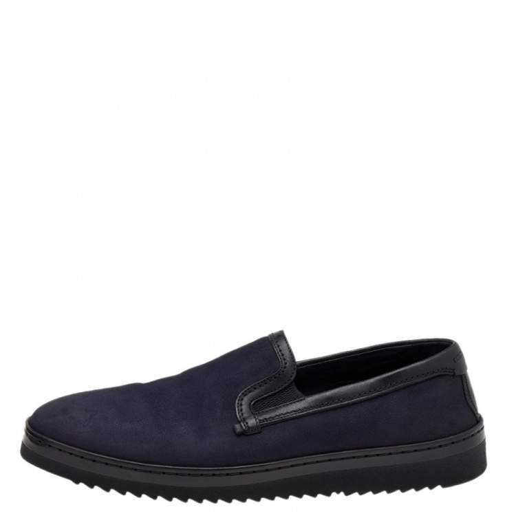 Pre Owned Dolce & Gabbana Navy Blue/Black Leather Slip On Sneakers Size 42.5