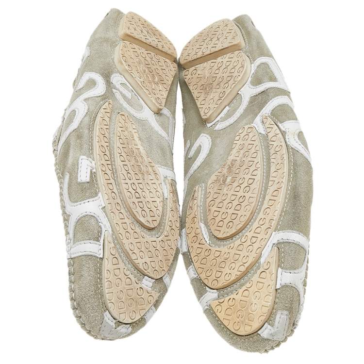 Pre Owned Dolce & Gabbana Grey/White Suede And Leather D&G Stitch Slip On Loafers Size 43