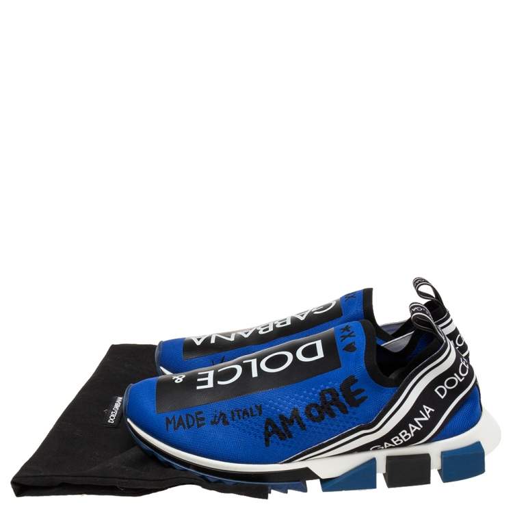 مملوكة مسبقًا Dolce & Gabbana Blue Knit Fabric Graffiti Sorrento Slip-On Sneakers Size 46