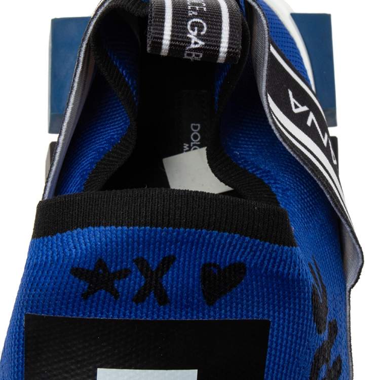 مملوكة مسبقًا Dolce & Gabbana Blue Knit Fabric Graffiti Sorrento Slip-On Sneakers Size 46