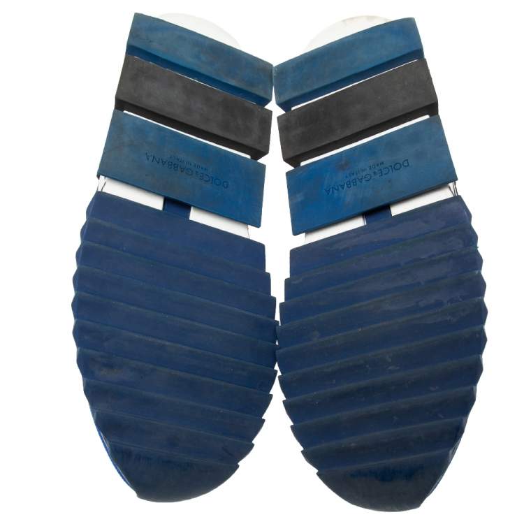 مملوكة مسبقًا Dolce & Gabbana Blue Knit Fabric Graffiti Sorrento Slip-On Sneakers Size 46