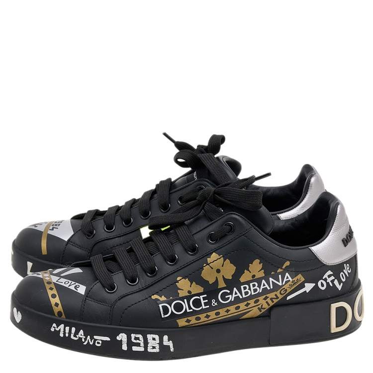 Pre Owned Dolce & Gabbana Black Leather Portofino Low Top Sneakers Size 40