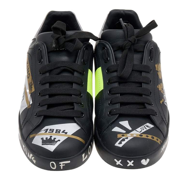 Pre Owned Dolce & Gabbana Black Leather Portofino Low Top Sneakers Size 40