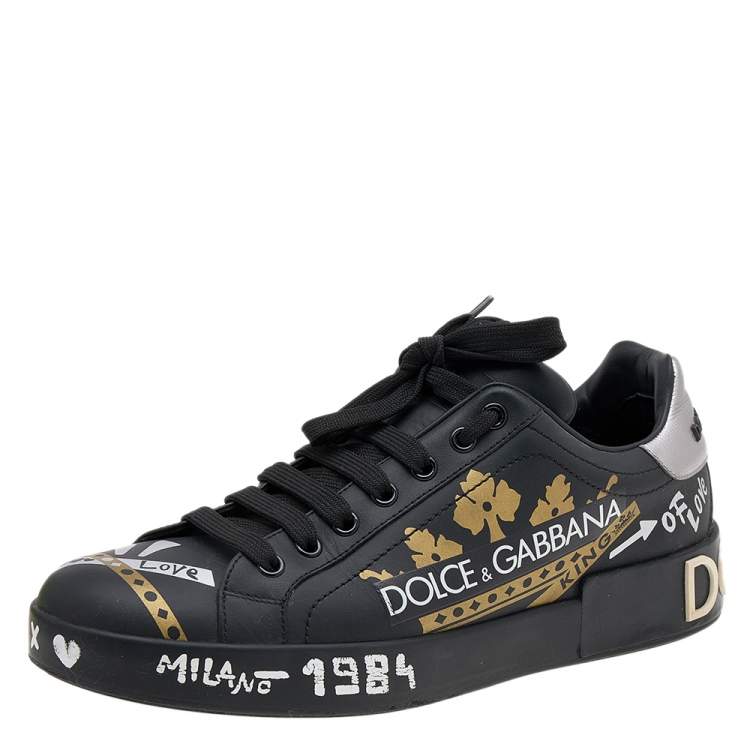 Pre Owned Dolce & Gabbana Black Leather Portofino Low Top Sneakers Size 40