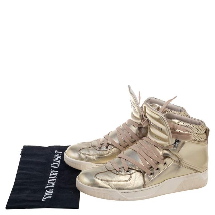 Pre Owned Dolce & Gabbana Metallic Gold Leather Flag High Top Sneakers Size 41.5