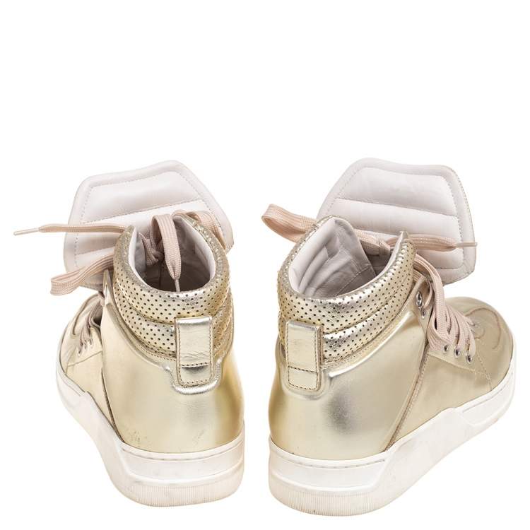Pre Owned Dolce & Gabbana Metallic Gold Leather Flag High Top Sneakers Size 41.5