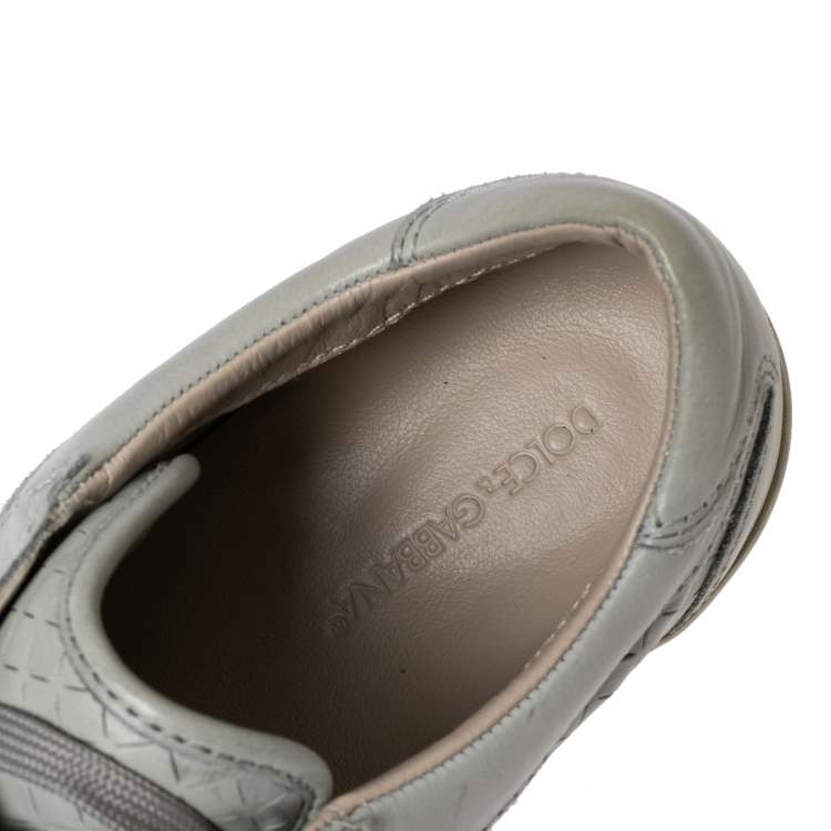 Pre Owned Dolce and Gabbana Grey Leather Lace Up Sneakers  Size 41 