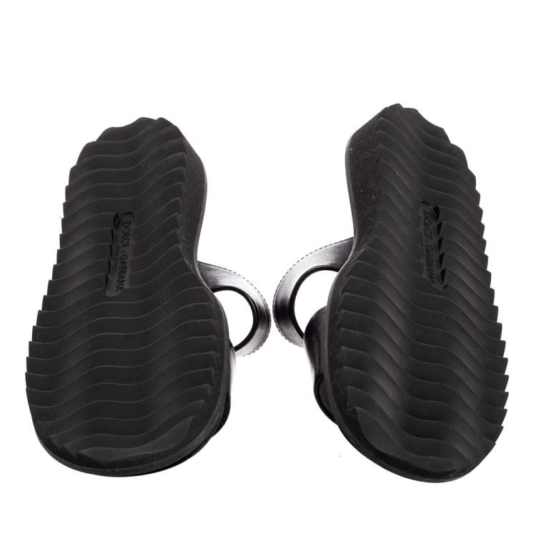Pre Owned Dolce & Gabbana Black Leather Flats Sandals Size 40 