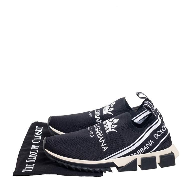 Pre Owned Dolce & Gabbana Black Knit Fabric Sorrento Logo Sneakers Size 42