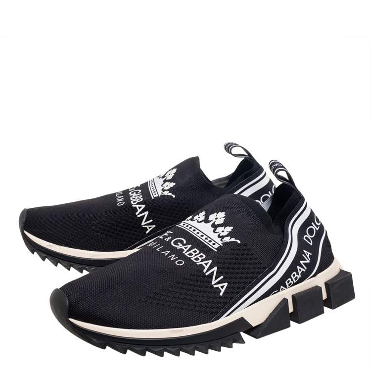 Pre Owned Dolce & Gabbana Black Knit Fabric Sorrento Logo Sneakers Size 42