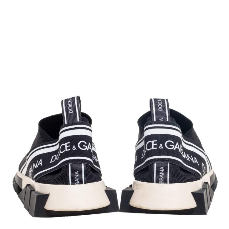 Pre Owned Dolce & Gabbana Black Knit Fabric Sorrento Logo Sneakers Size 42