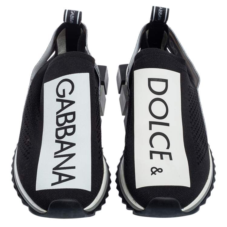 Pre Owned Dolce & Gabbana Black/White Knit Fabric Sorrento Sneakers Size 43.5