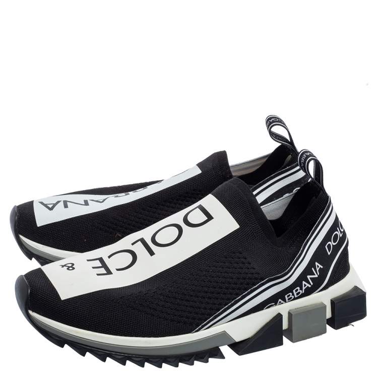 Pre Owned Dolce & Gabbana Black/White Knit Fabric Sorrento Sneakers Size 43.5