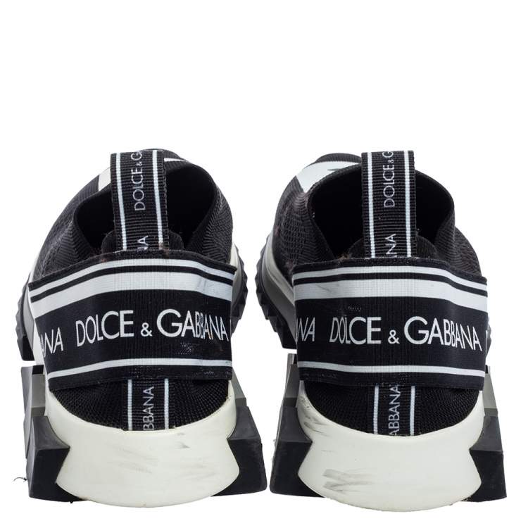 Pre Owned Dolce & Gabbana Black/White Knit Fabric Sorrento Sneakers Size 43.5